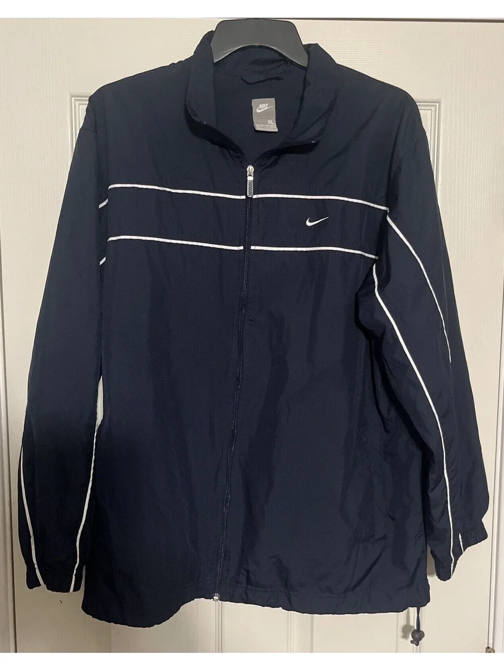 Nike Men's Size XL Navy Blue White Lightweight Windbreaker Jacket Full Zip Clean
